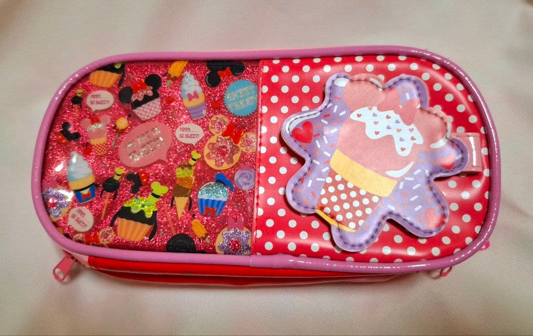 限定！サンスター文具 ディズニーデザインミラー付きペンケース赤系！新品未使用
