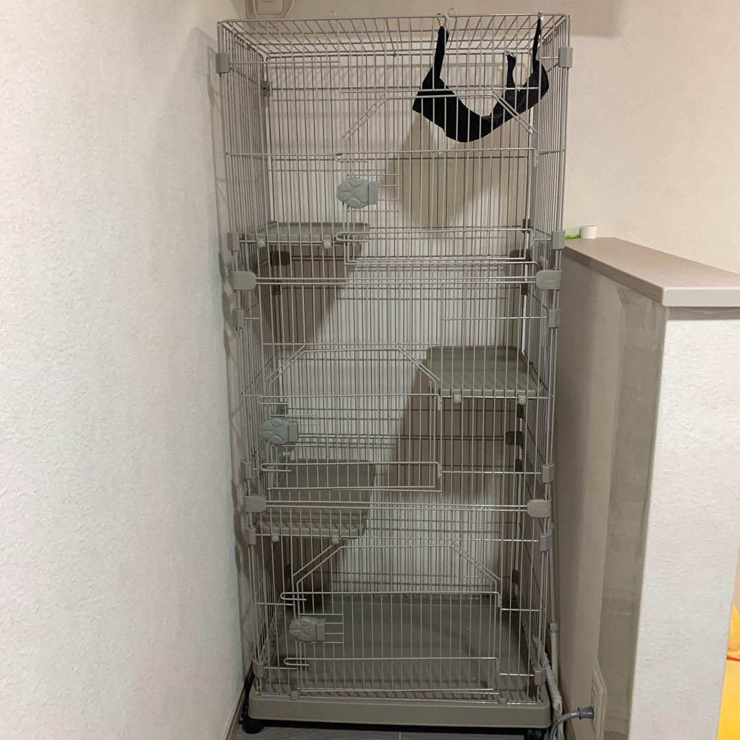 タンスのゲン　キャットケージ3段　コンパクト　グレー