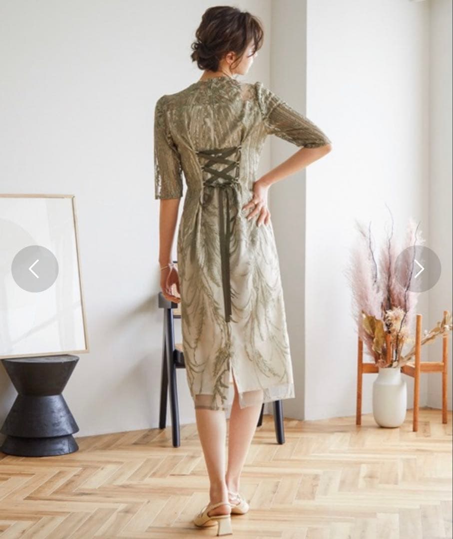 オケージョン用刺繍レースバックリボンドレス S