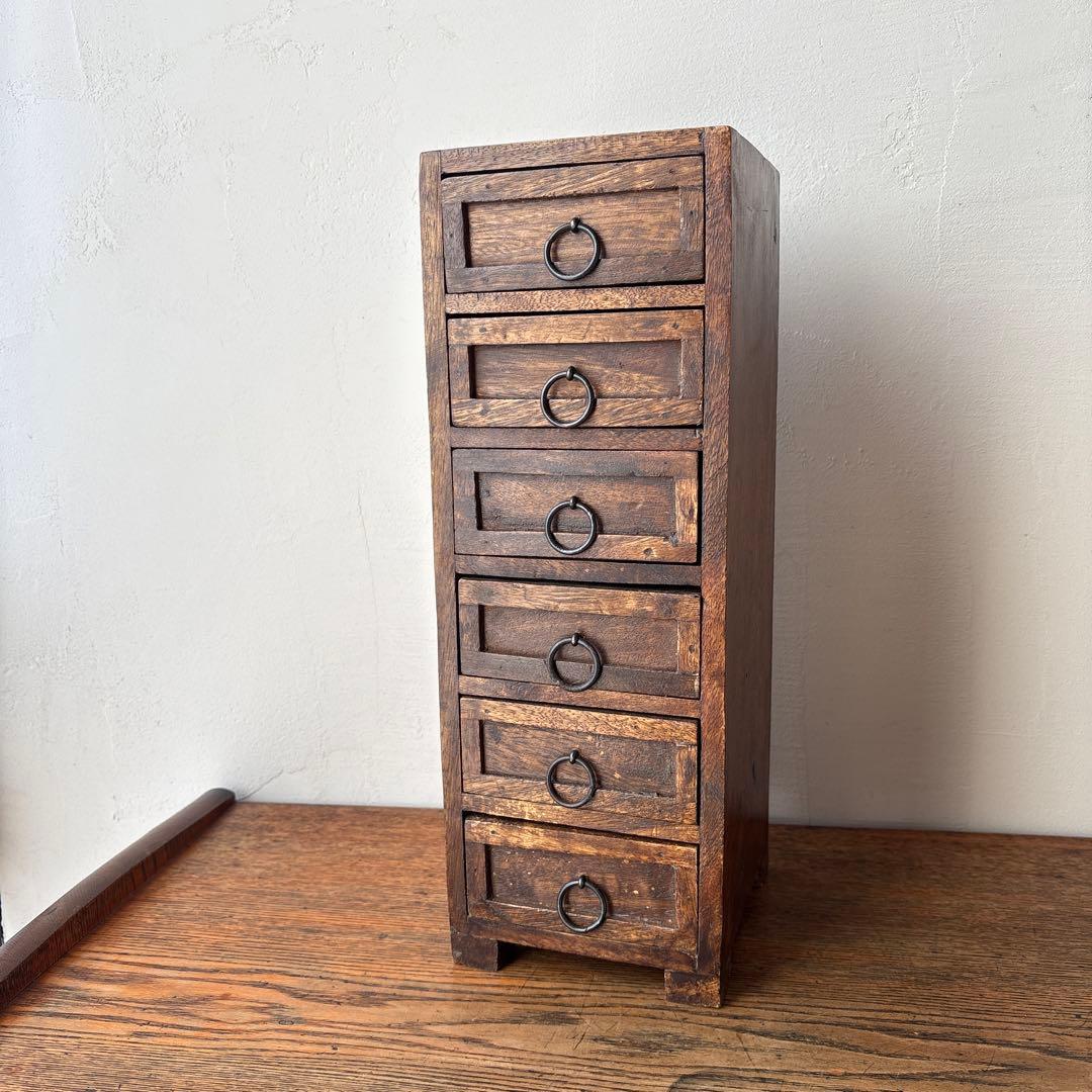 木製 引き出し 6杯 縦長 インド アジアン家具 小物入れ ミニ箪笥 チェスト