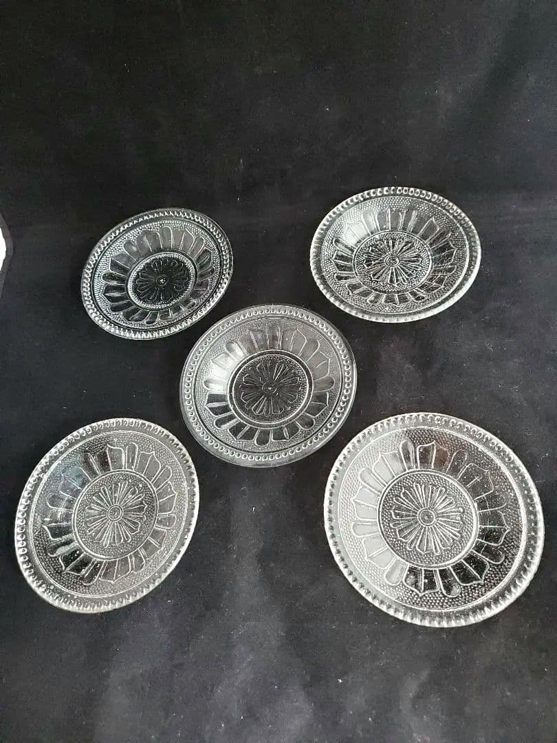 大正から昭和初期に作られたプレスガラス 5枚組 良品 和ガラス