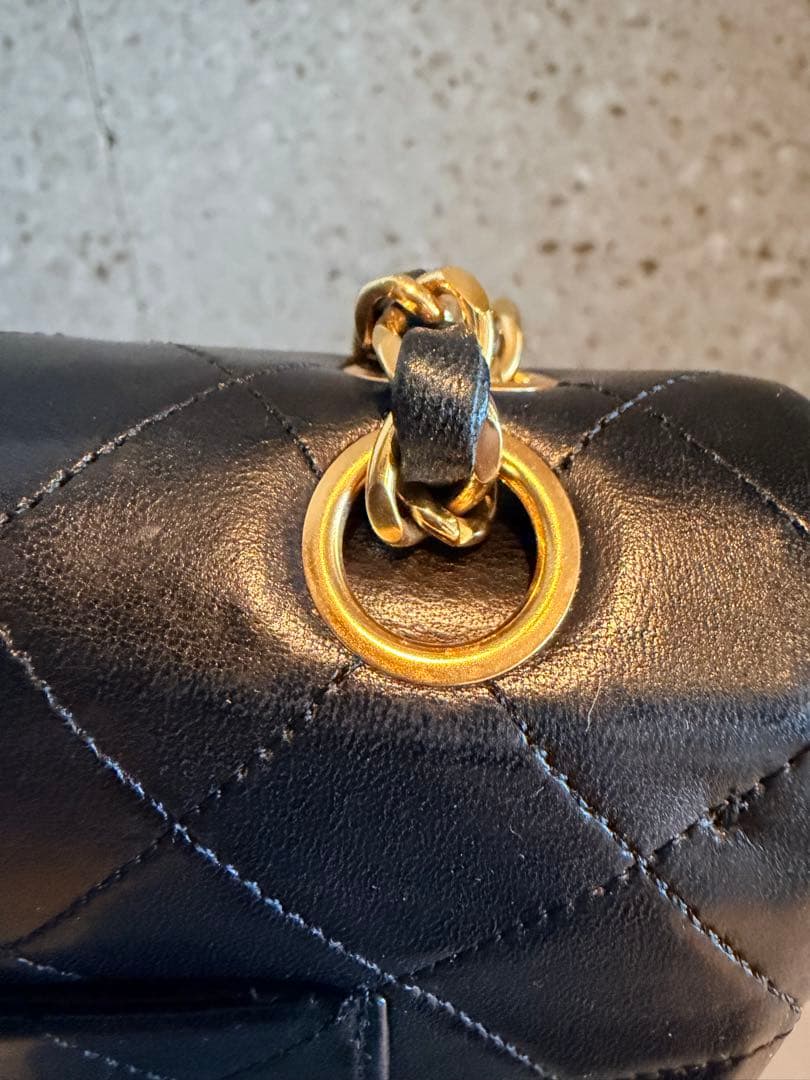 CHANEL ヴィンテージマトラッセ ダブルチェーン G金具 ブラック