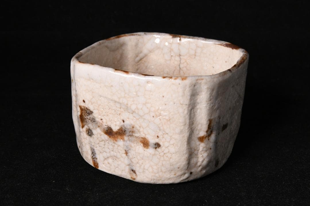 江戸時代　復興織部絵志野　入隅四方向付【美濃、古美術、旅茶碗】