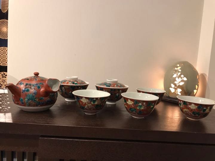 【骨董品】九谷焼　木米　急須1個・蓋付茶碗2個・湯呑茶碗4個