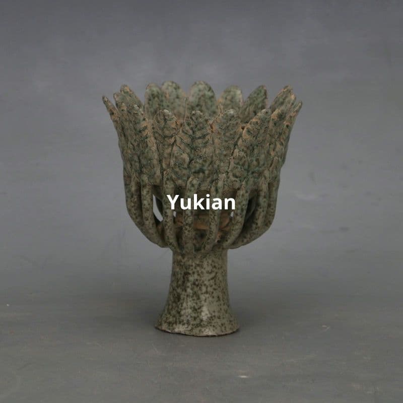 葉弁高足油燈 書道具 文房具 現代工芸品 美術品 装飾品 置物