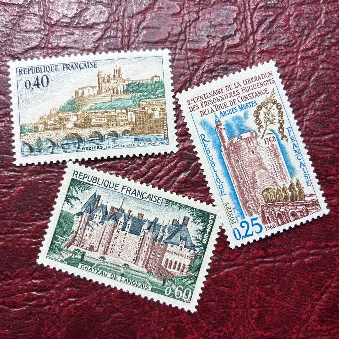 76755セール現品限　外国切手　フランス発行建築物1種揃x3凹版