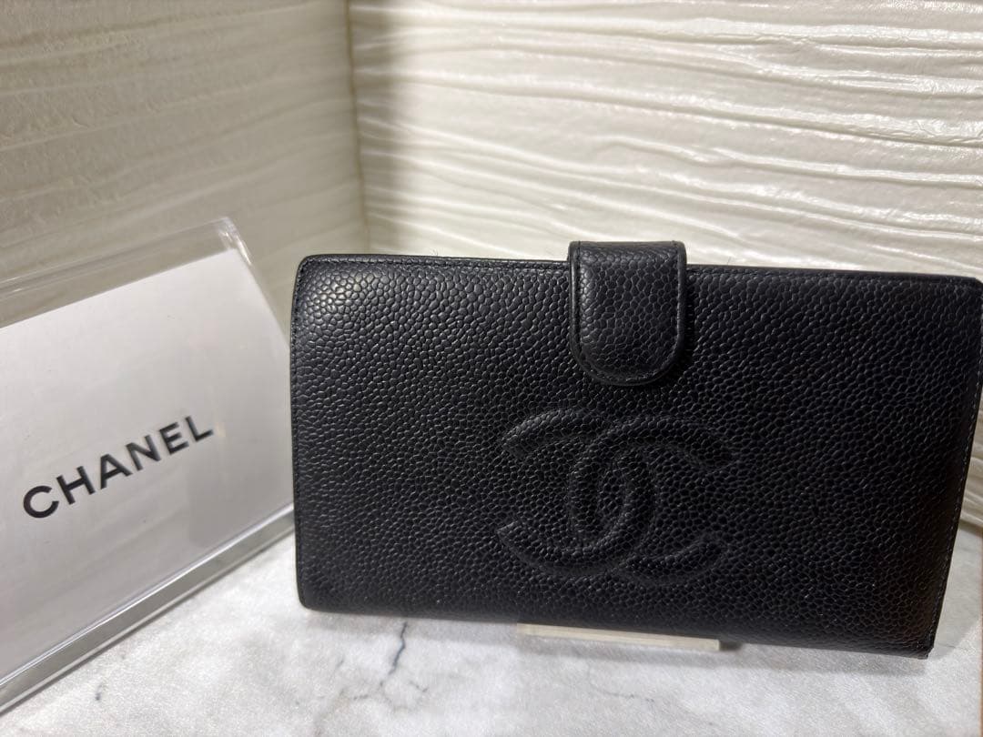 CHANEL キャビアスキン ブラック 二つ折り財布