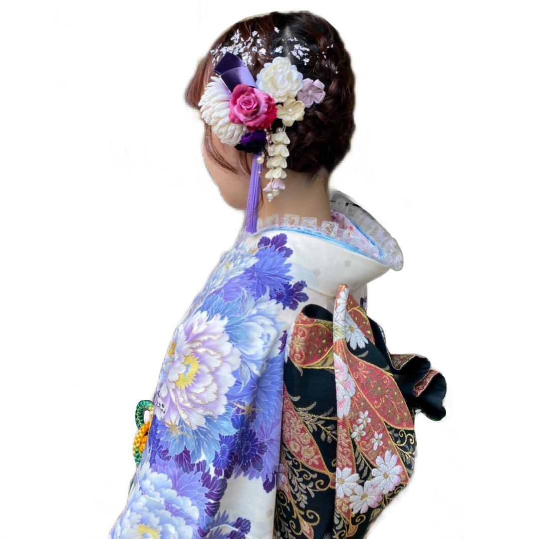 振袖フルセット 紫 白 成人式 結婚式