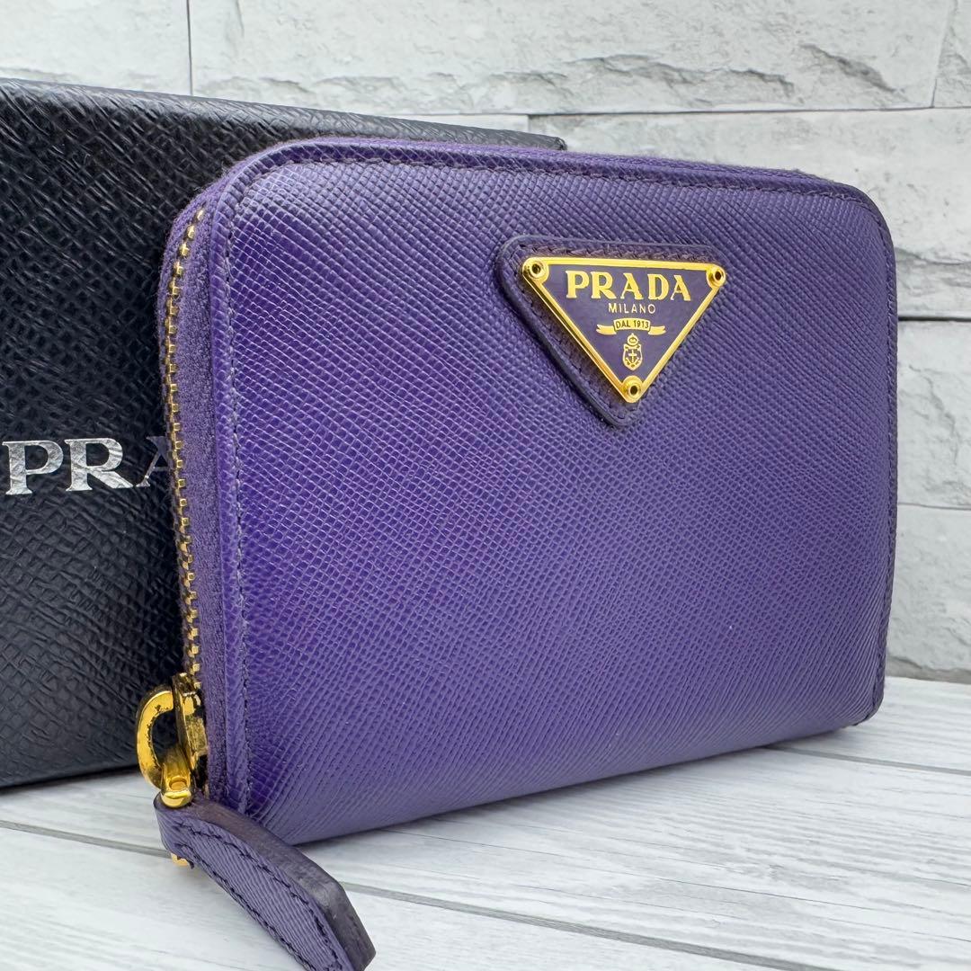【極美品】PRADA　ケース　三角ロゴ　サフィアーノレザー　ネイビーブルー