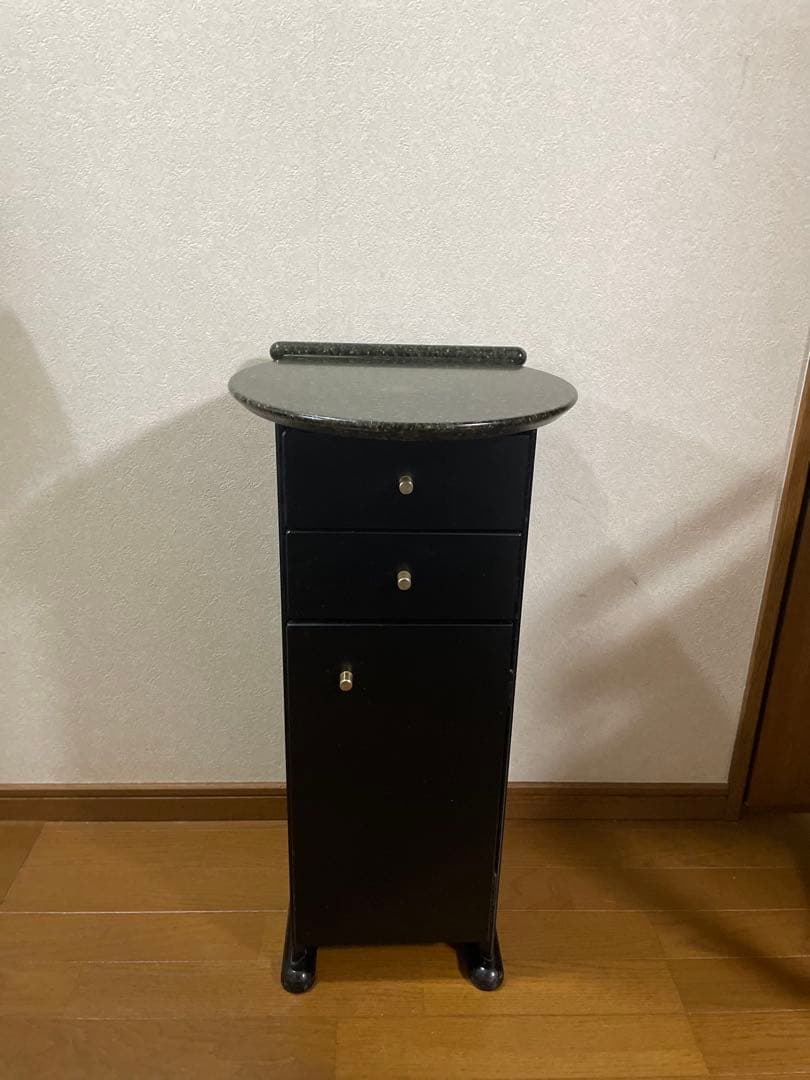 カリモク　黒い木　製電話台 引き出し付き