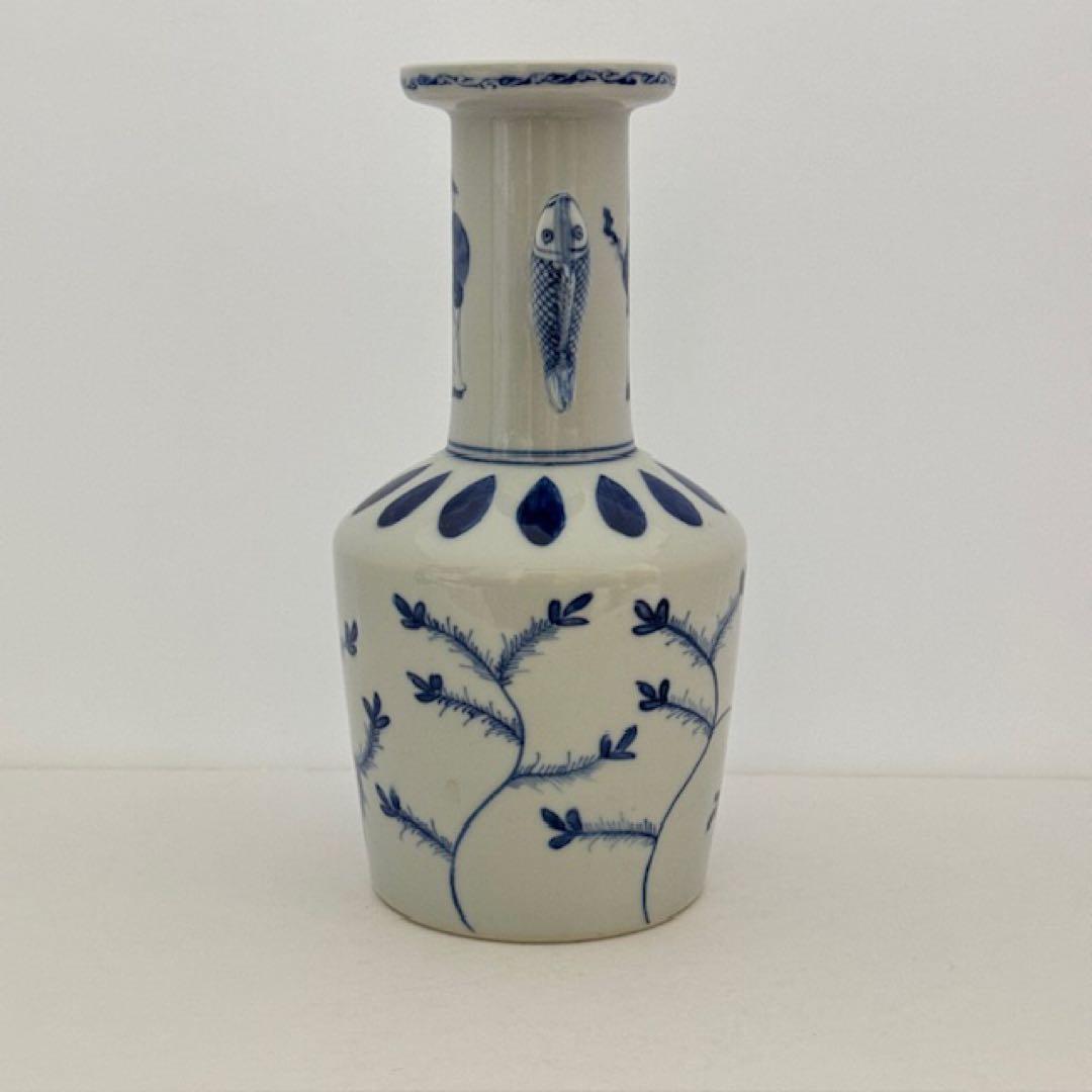 茶道具 九谷 晴山 染付高砂花入 鯉耳 共箱 茶道