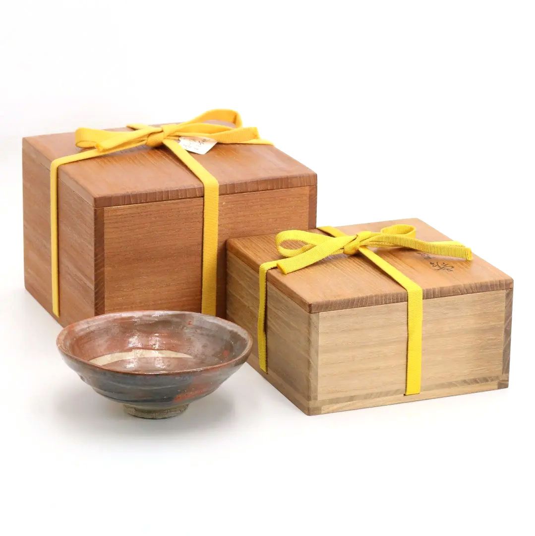 十一代 楽吉左衛門 慶入作 赤平茶碗 弘入極/即中斎書付　DX254　1F6B