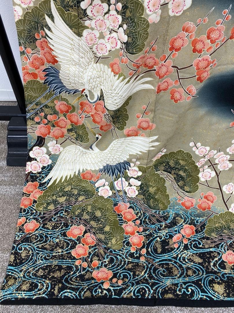 引き振袖 婚礼 花嫁用 鶴 藤 ちりめん比翼付き 正絹 身丈193cm