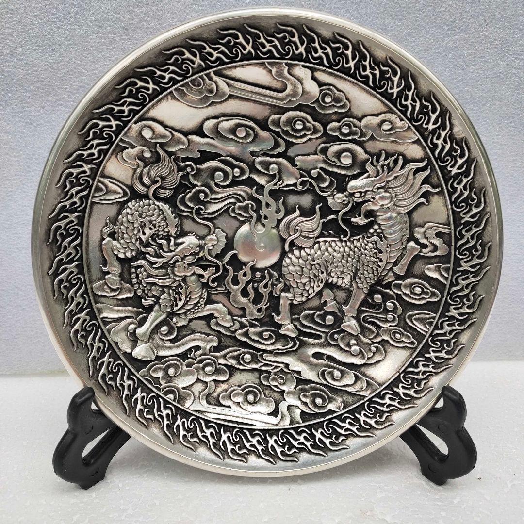 銅器 重工 彫刻 祥雲瑞獣麒麟銅盤 装飾品 工芸品 美術品 置物