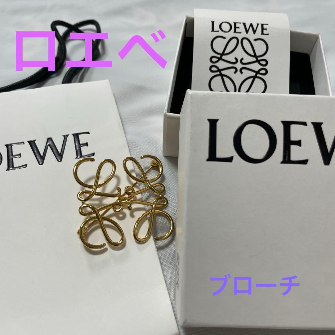 【美品】LOEWE ゴールド リボンモチーフ ブローチ