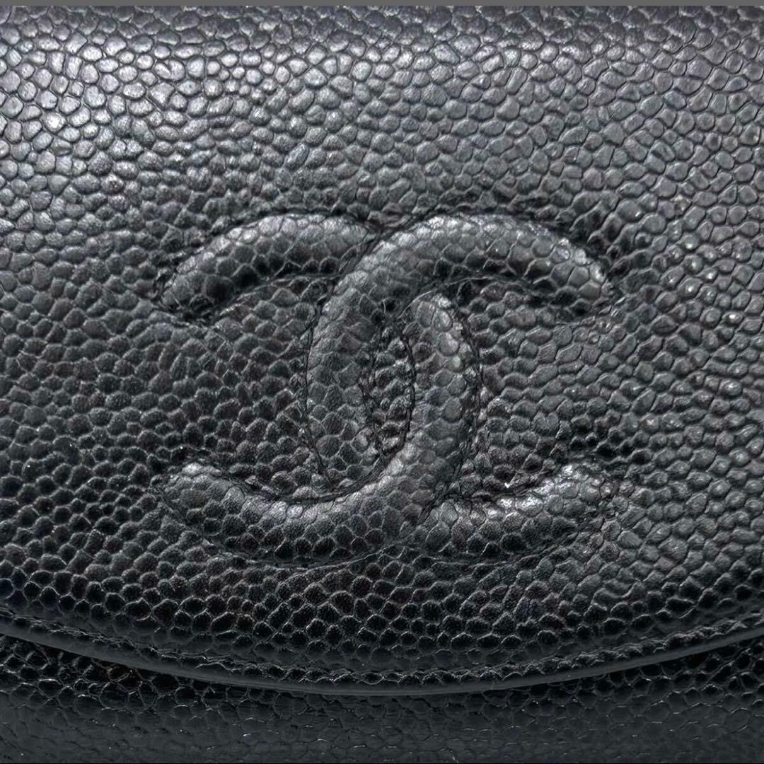 美品　CHANEL キャビアスキン ココマーク Wホック 二つ折り財布 ブラック