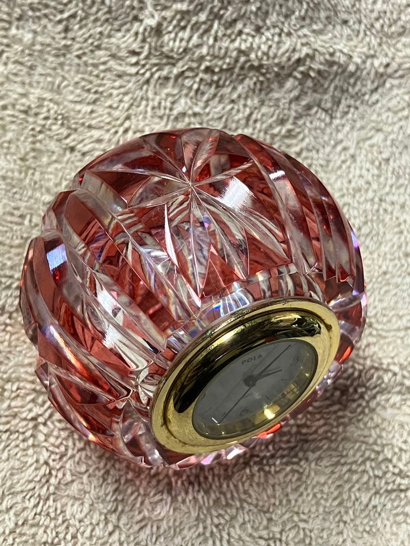 江戸切子　POLA ピンクカットガラス クォーツ時計