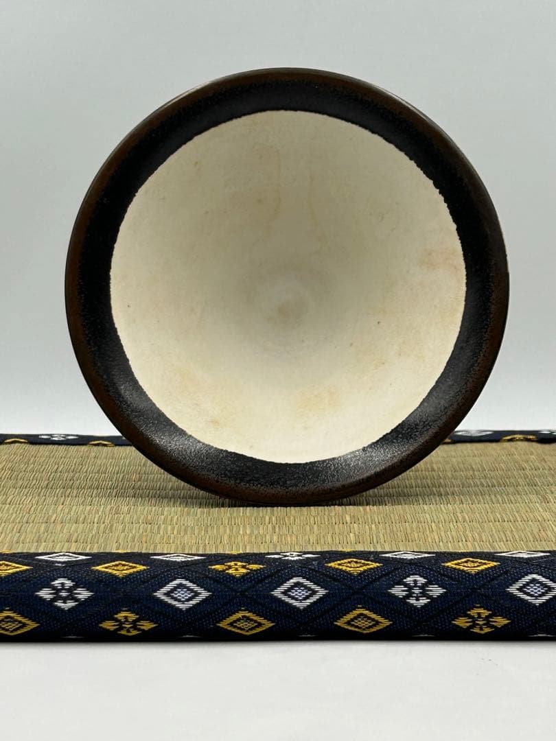 ★0053宋時代　河南窯 黒覆輪白釉碗 斗笠碗 ★天目茶碗 茶道具 茶器