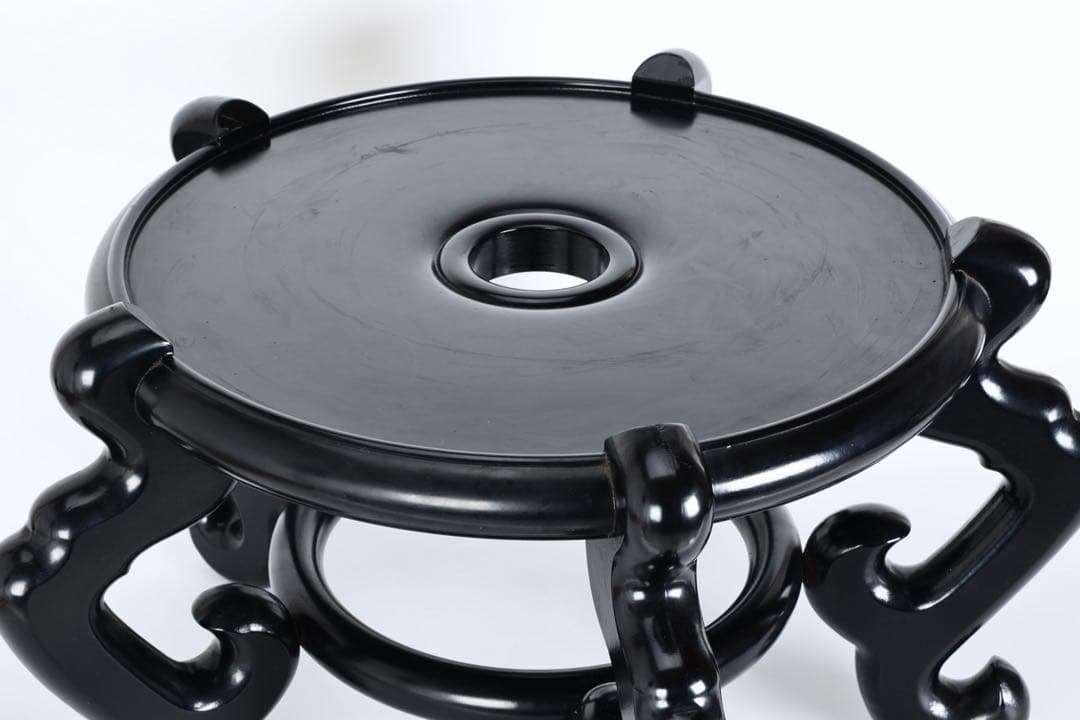 黒塗 飾り台 花台 壺台 木製 唐草脚 大型32.5cm 置台 盆栽台 古美術