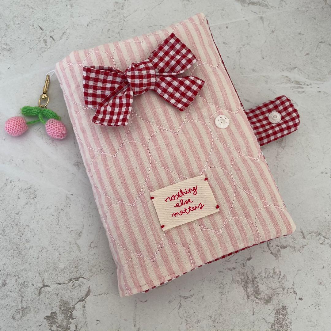 A6バインダー&バインダーカバーセット　韓国　　ハートキルティング リボン