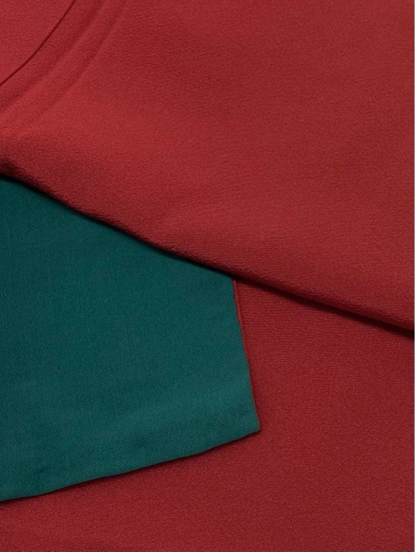 無地振袖 シンプル ちりめん 茜色系 身丈155cm