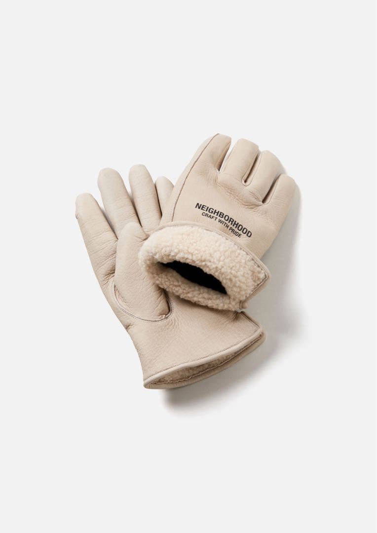 小物 NEIGHBORHOOD LEATHER BOA GLOVES BEIGE