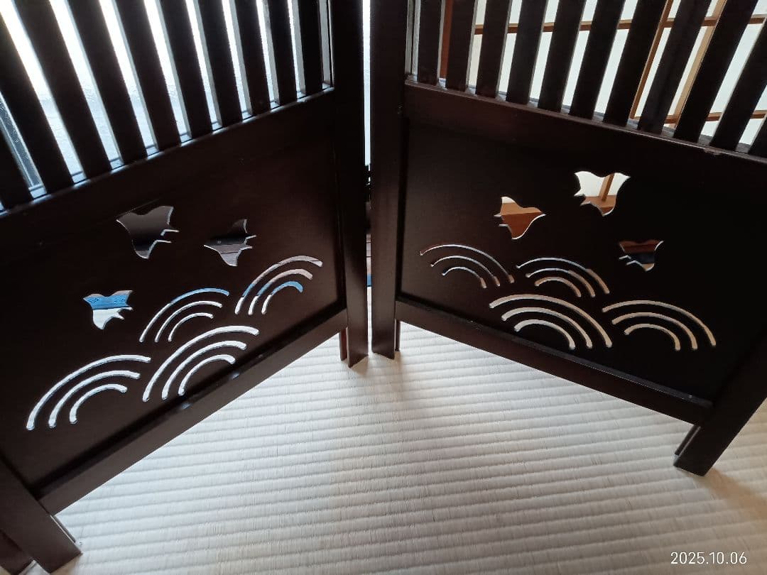 みぃー パーテーション　木製間仕切り 波と鳥のデザイン 約150cm