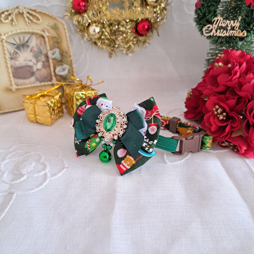 クリスマスシリーズ(緑リボンオーナメント)わんちゃん猫ちゃん用首輪