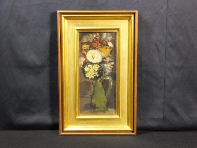 清原啓一　直筆サイン『花』板に油彩 1958年 8号 1601880603H