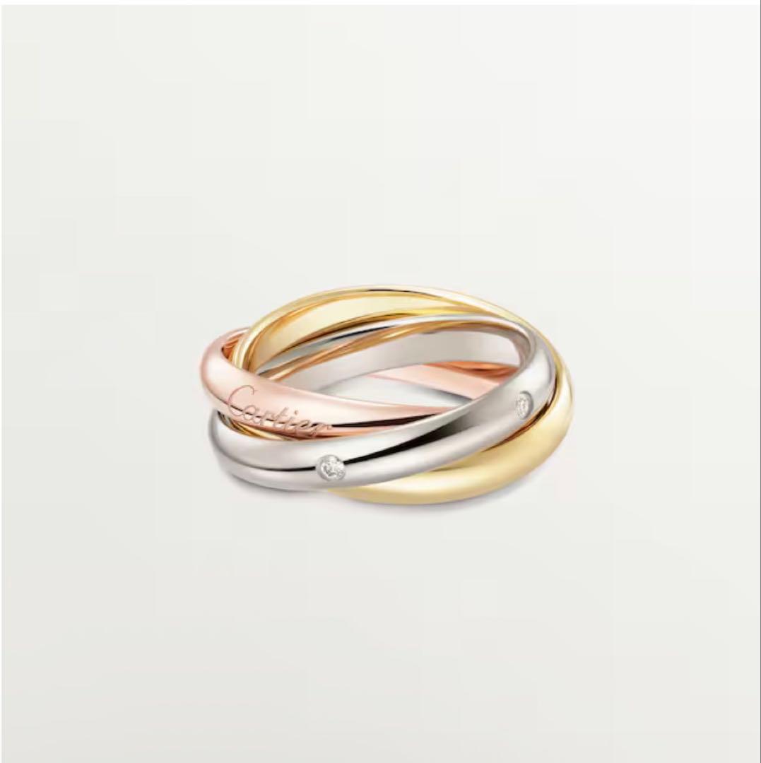 【ほぼ未使用】トリニティ リング、クラシックモデル、ダイヤモンド5石　13号