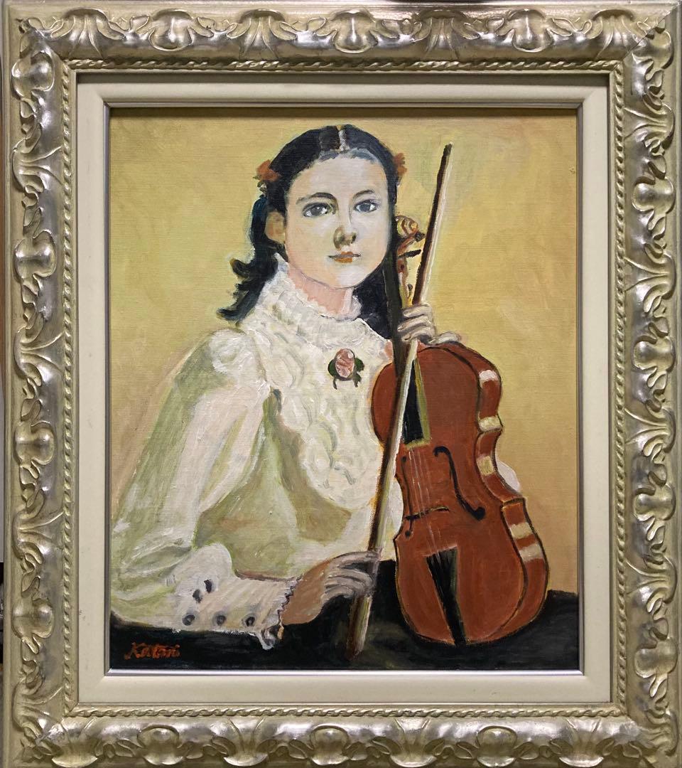 バイオリンと少女　油絵Ｆ８　絵画のみ