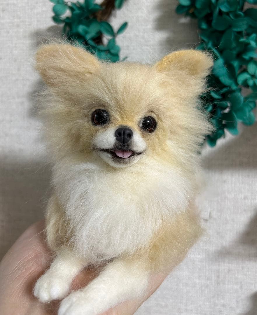 羊毛フェルト　にこにこチワワちゃん　クリーム系