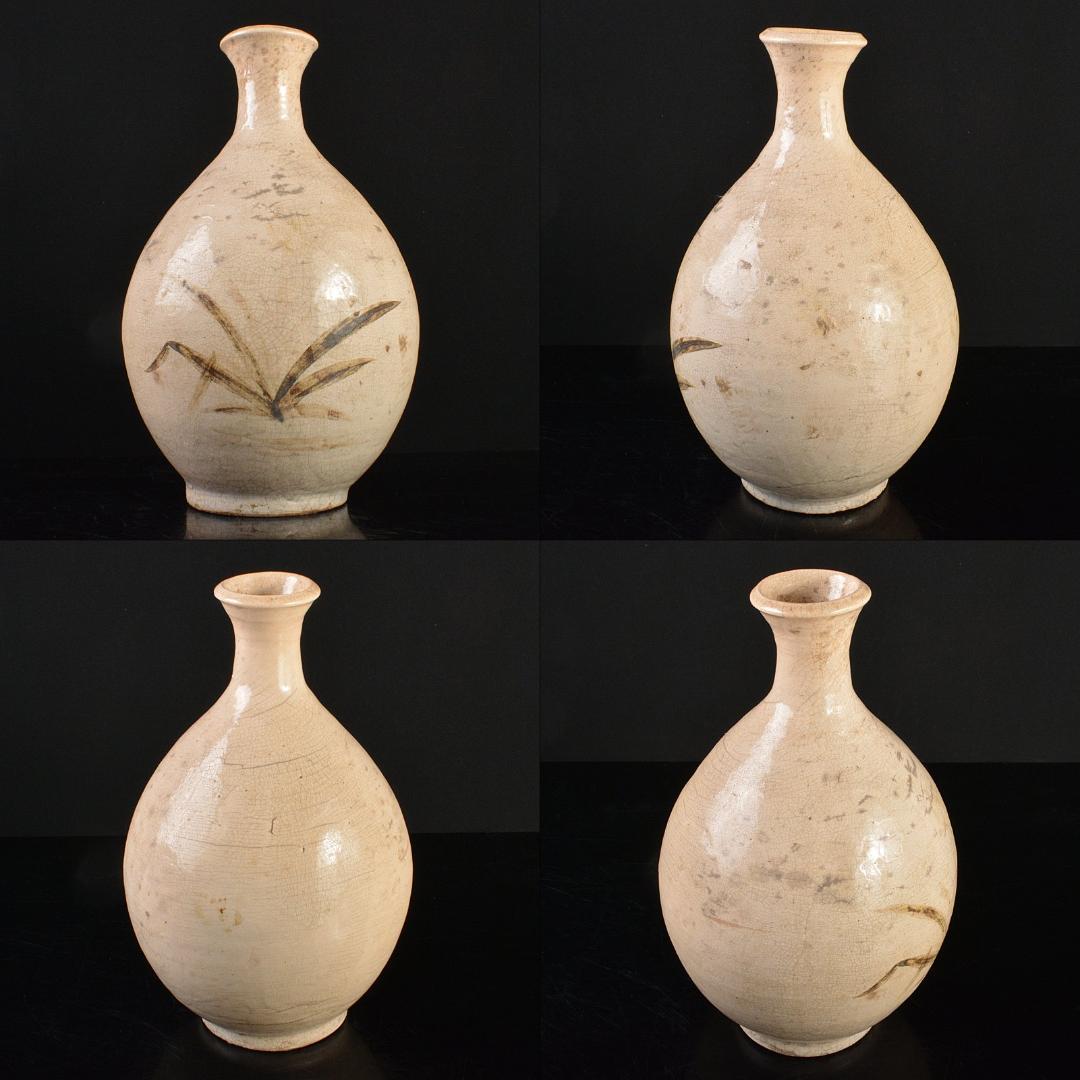 北大路魯山人作　志野焼　絵志野　鉄絵草文　大徳利　M　R5619B