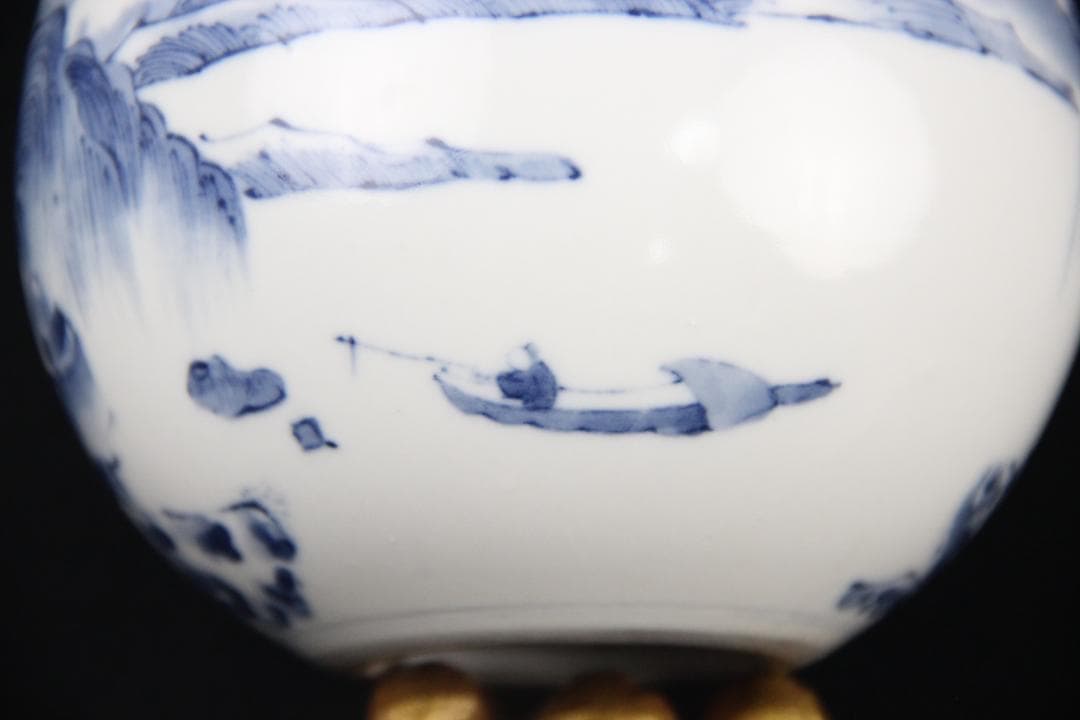 中国美術 南京染付　山水模様　建水　箱付 EA21-21