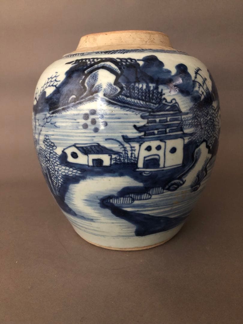 中国骨董　陶器　青花紋　壺　清朝　1985年香港スタンレーにて購入