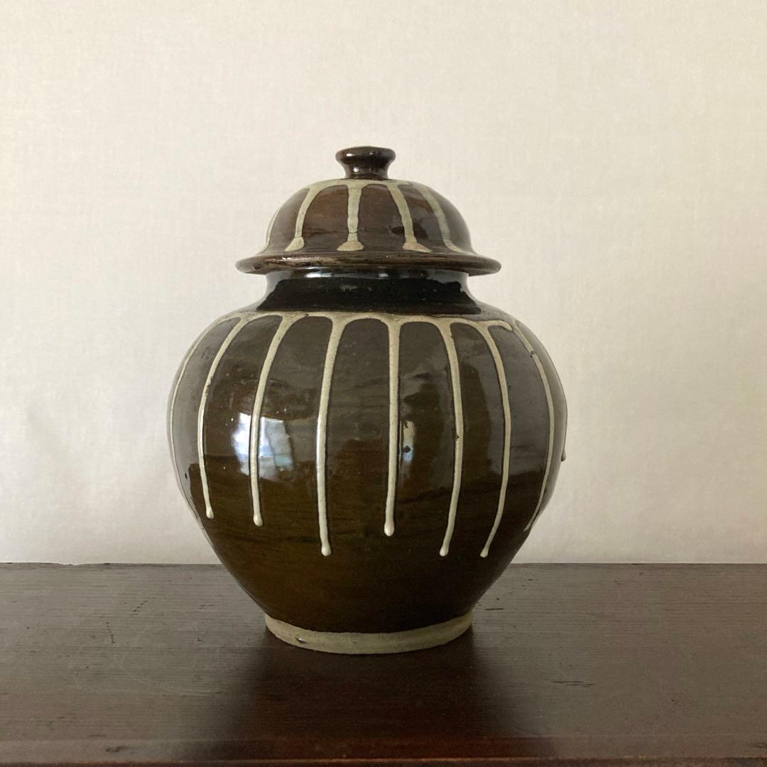 小鹿田　流掛　蓋付　壺　②　古民芸　民藝