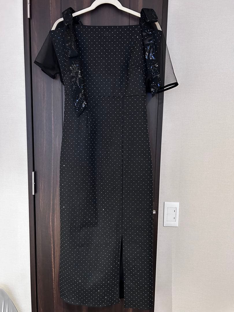 Leja 2WAY花柄リボンドットストーンブラックドレス