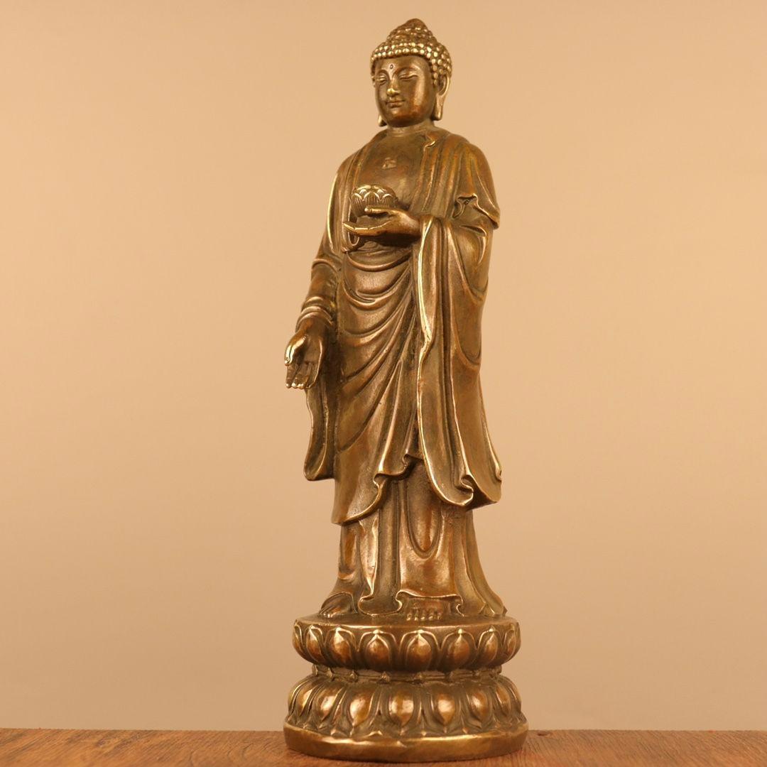 仏教美術 仏像駅蓮華釈迦如来仏様 銅製 銅器