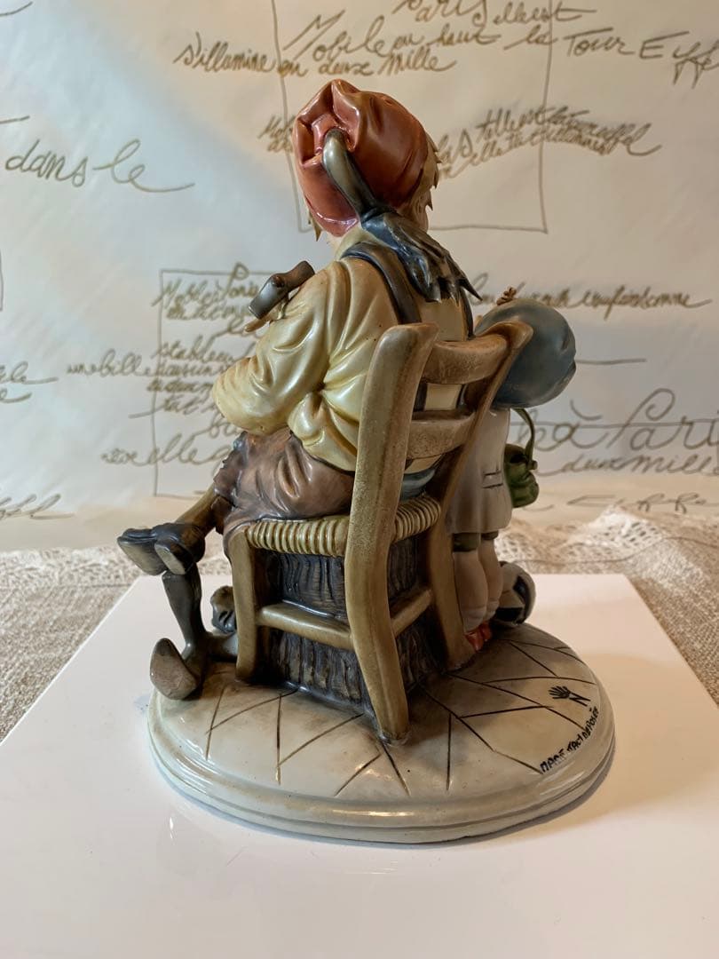 イタリア製　カポテモンテ　靴屋の叔父さんと少年の陶器人形！まつ毛まで陶器です！