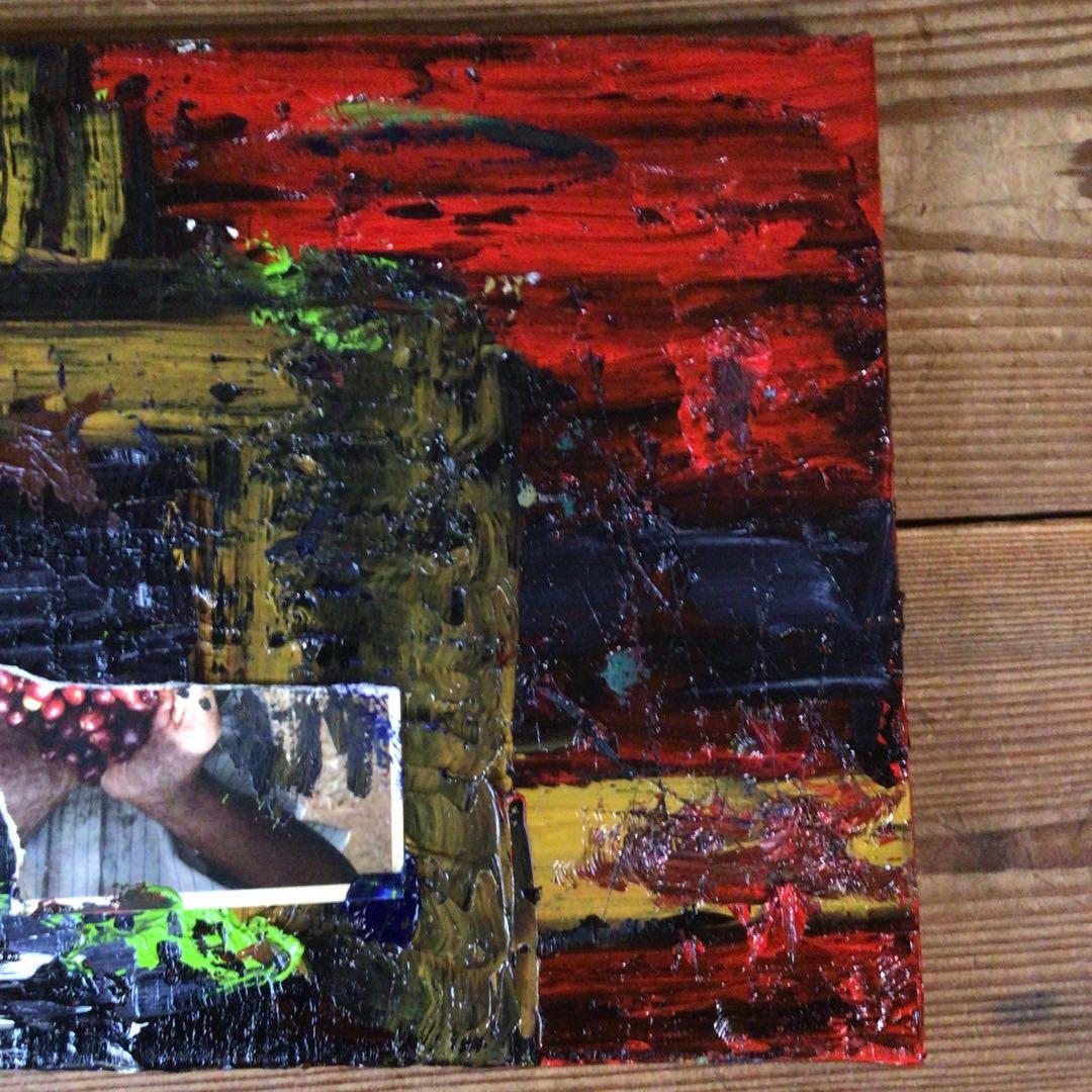 No4127 額装　作者不明　コラージュ画　油彩画　抽象画　現代アート　送料無料