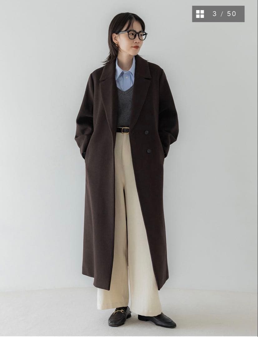 Crewre アジャスタブルウールロングコート ダークブラウン　サイズ1