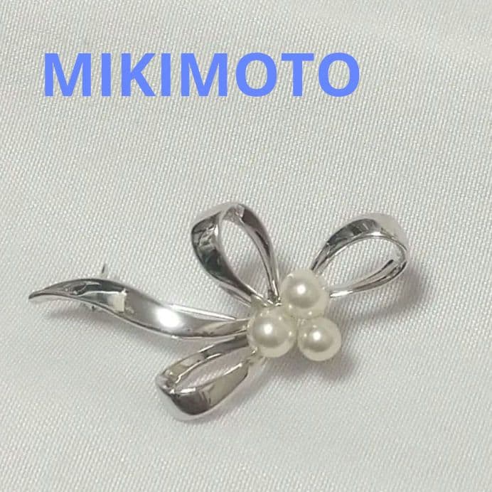 MIKIMOTO ミキモトリボンブローチパール３粒シルバーSV皇室御用達ブランド