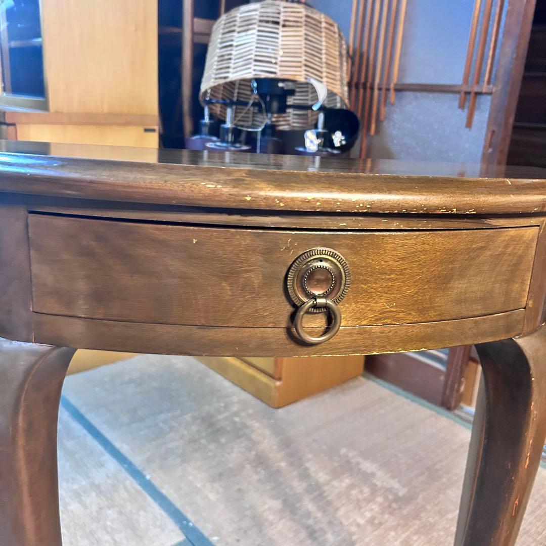 半月 コンソールテーブル 木製 アンティーク調 サイドテーブル 引き出し付き