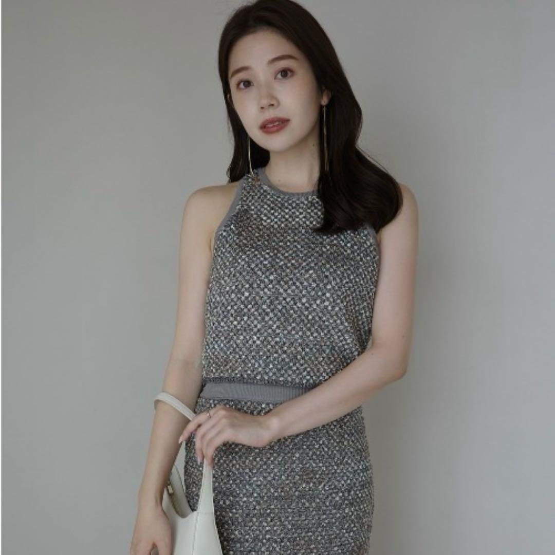 anuans ニットツイードタンクトップ M グレー