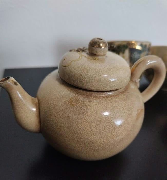 年代物　古清水　清水焼　湯呑　湯冷まし　急須茶器3点セット　陶器製　焼物