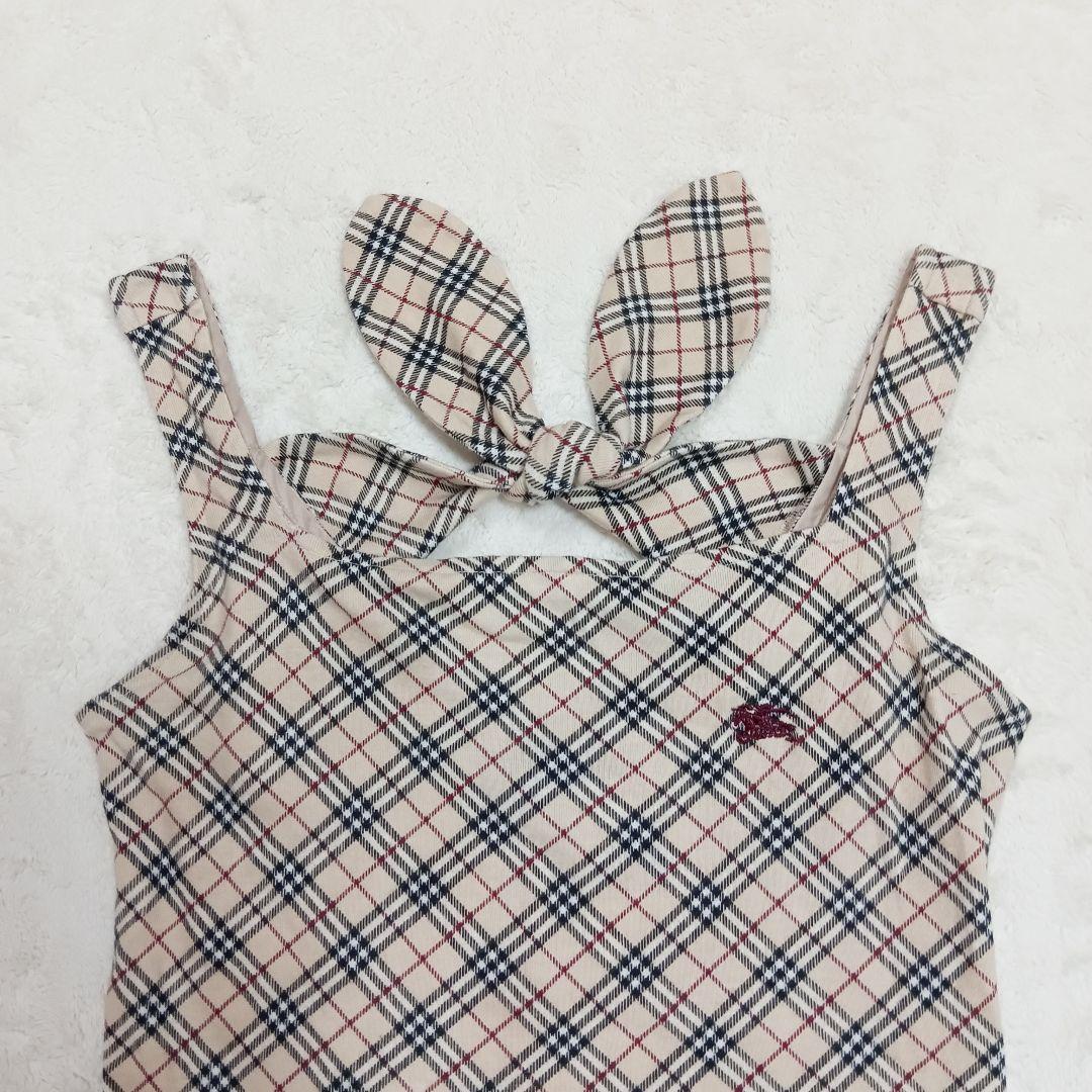バーバリーブルーレーベル ノバチェック柄タンクトップ 背中リボン 38