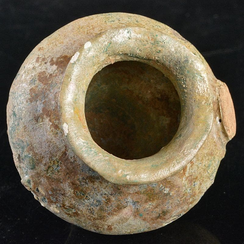 ペルシャ古陶器　緑釉銀化小壷　C　R5928