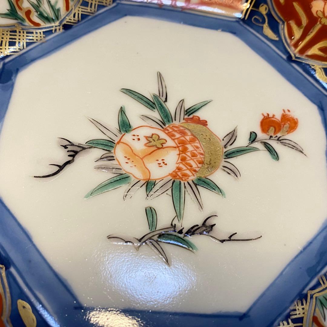 伊万里　古伊万里　八角皿　色絵　金襴手　花の図