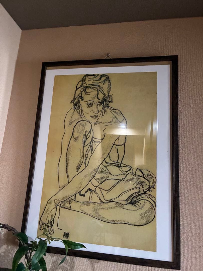 Egon Schiele 線画 木製フレーム付き