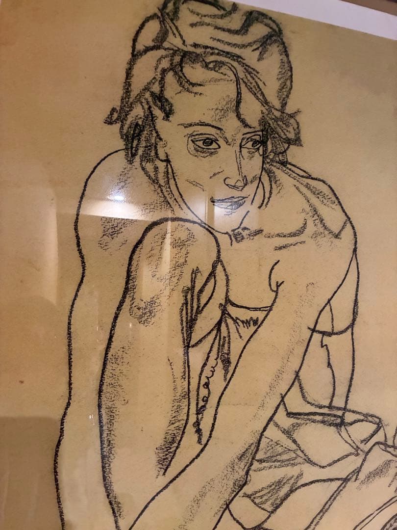 Egon Schiele 線画 木製フレーム付き
